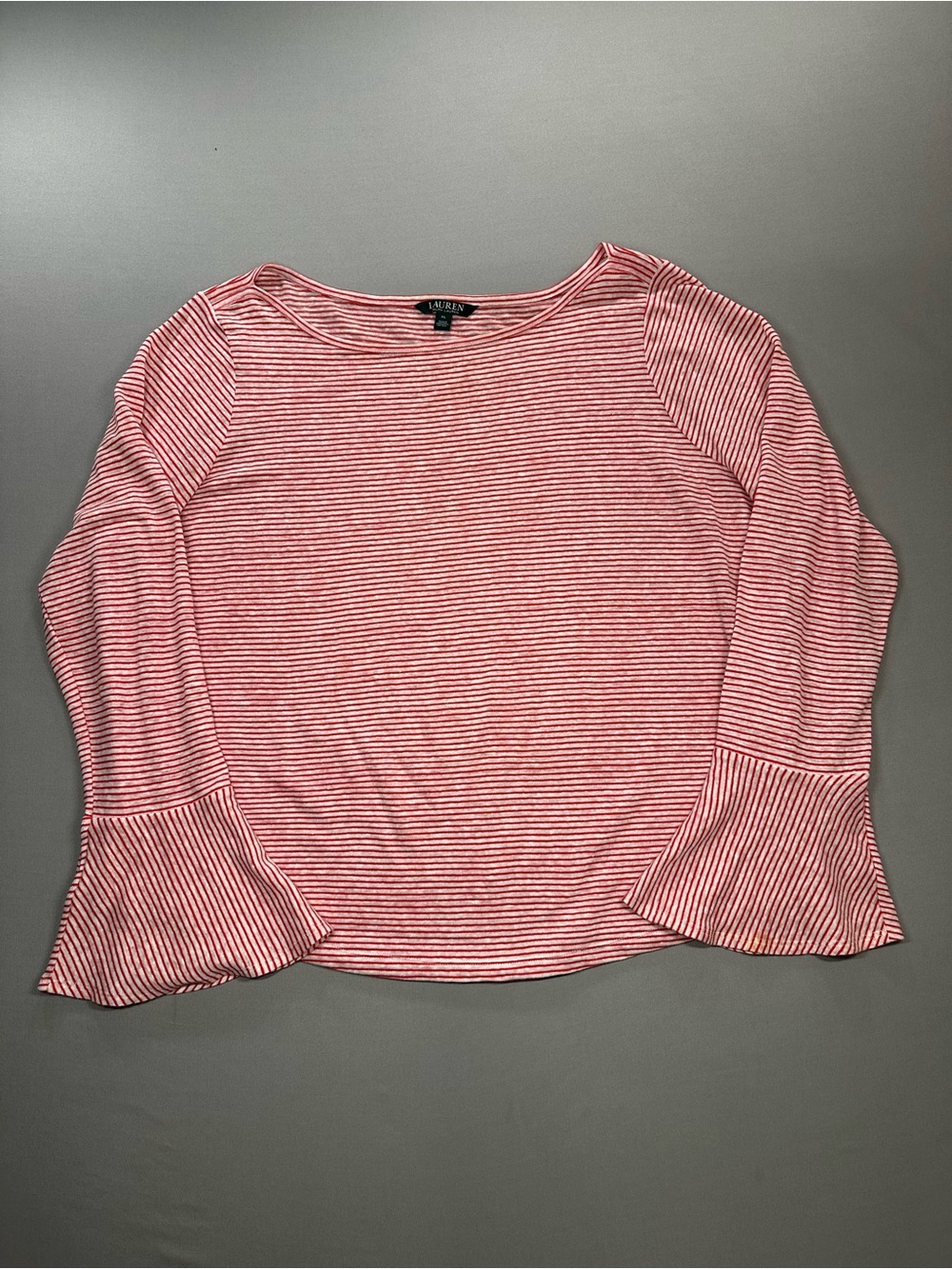 Lauren Ralph Lauren Boat Neck Linen-Cotton Top, Bell Sleeves - Fits Womens Large